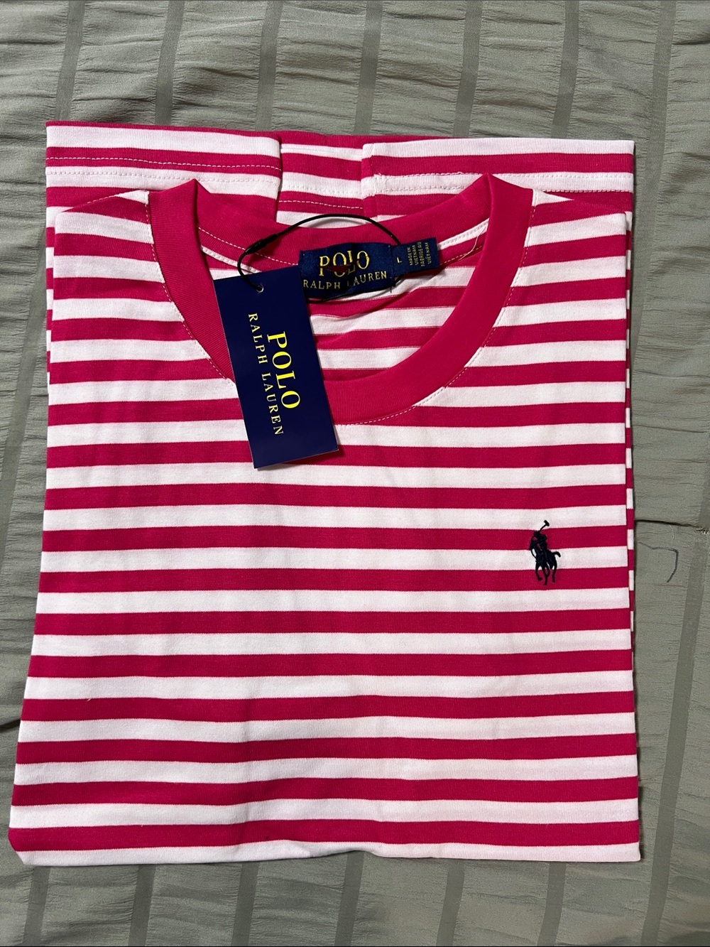 Polo by Ralph Lauren Hot Pink & White Striped Short Sleeve Tee